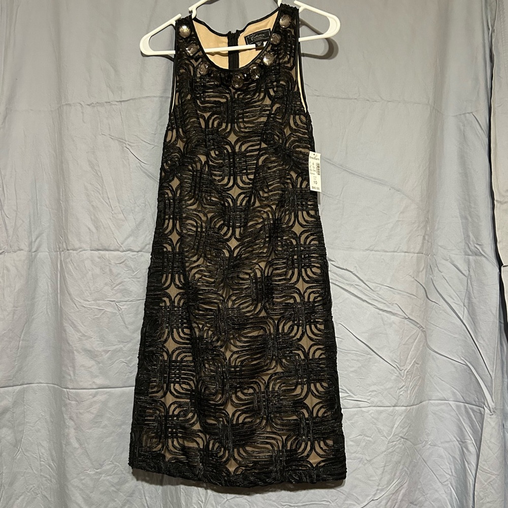 dressbarn Black and Tan Patterned Mini Dress